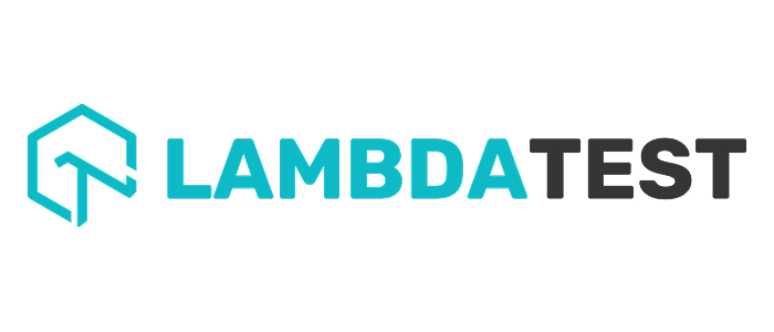 LambdaTest logo with a turquoise and black color scheme, featuring a stylized hexagon icon and bold text representing the cross-browser testing platform.